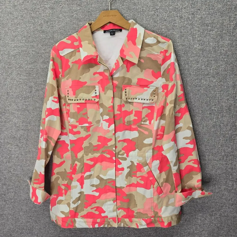 BOSTON PROPER CAMO PRINT STUDDED UTILITY JACKET, SIZE L - Picture 2 of 8